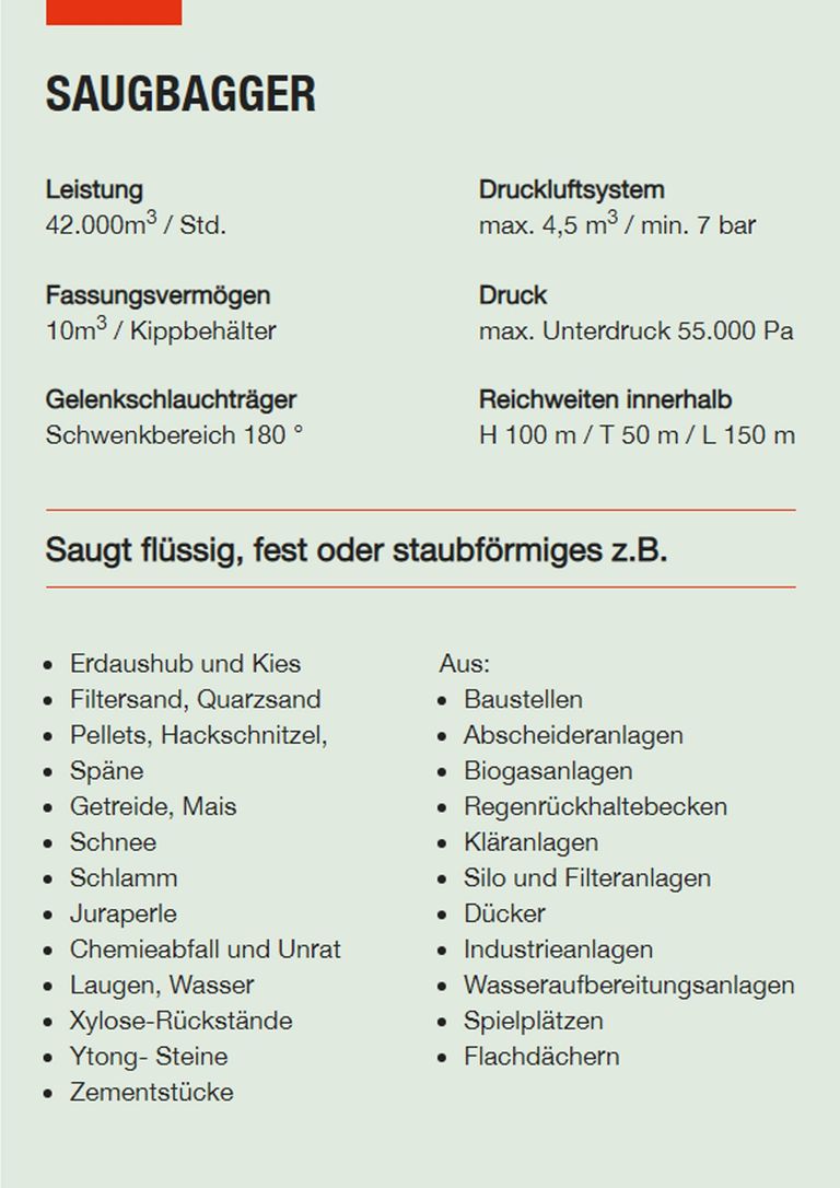 Saugbagger Andernach - Technische Daten Saugbagger